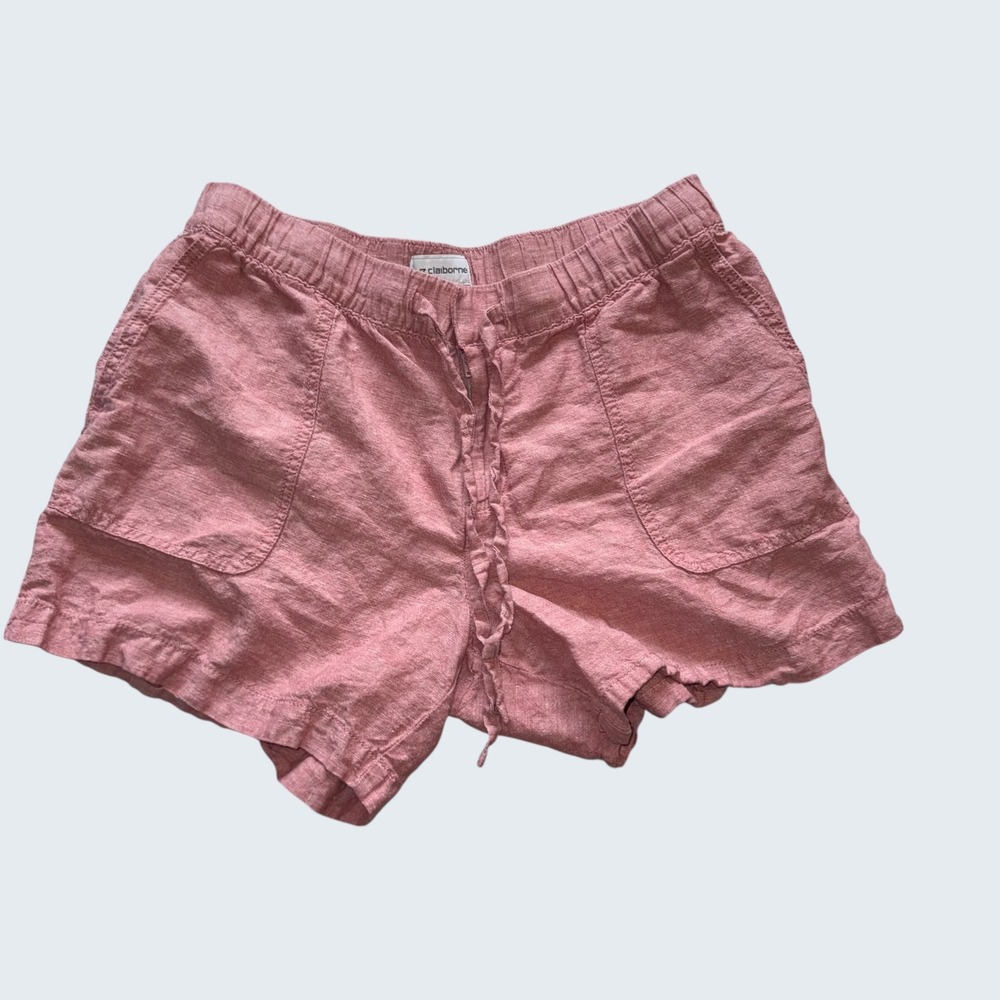 Liz Claiborne Womens Pink Linen Blend Drawstring Elastic Waist Shorts Medium